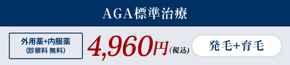 AGA標準治療 発毛+育毛 外用薬+内服薬(診察料無料) 4,960円(税込)